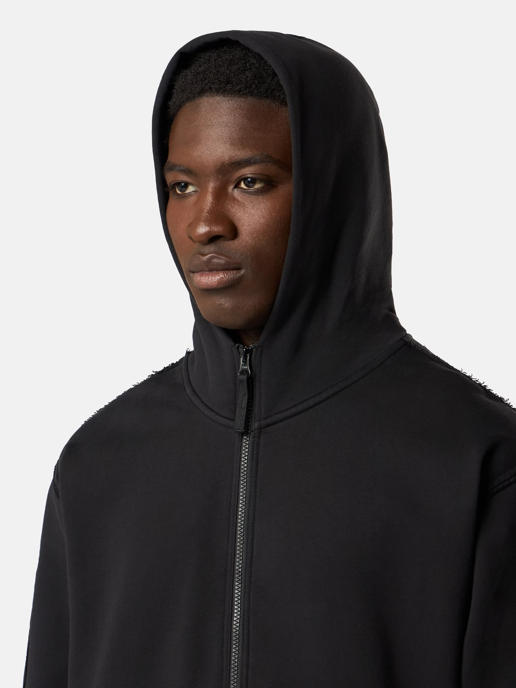 Oversized RAW EDGE ZIP-HOOD BLACK