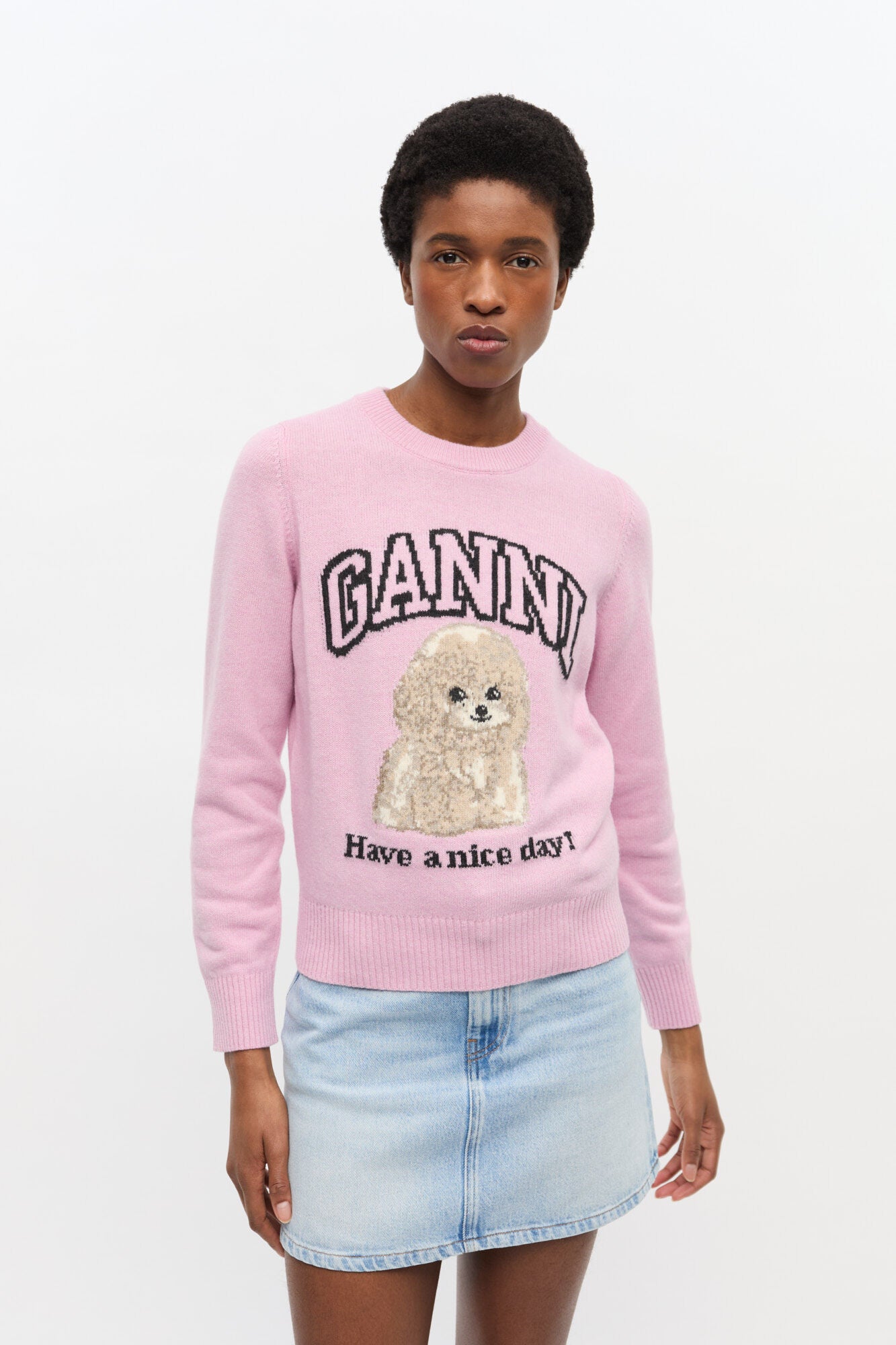 Wool Blend Poodle Crewneck Chalk Pink