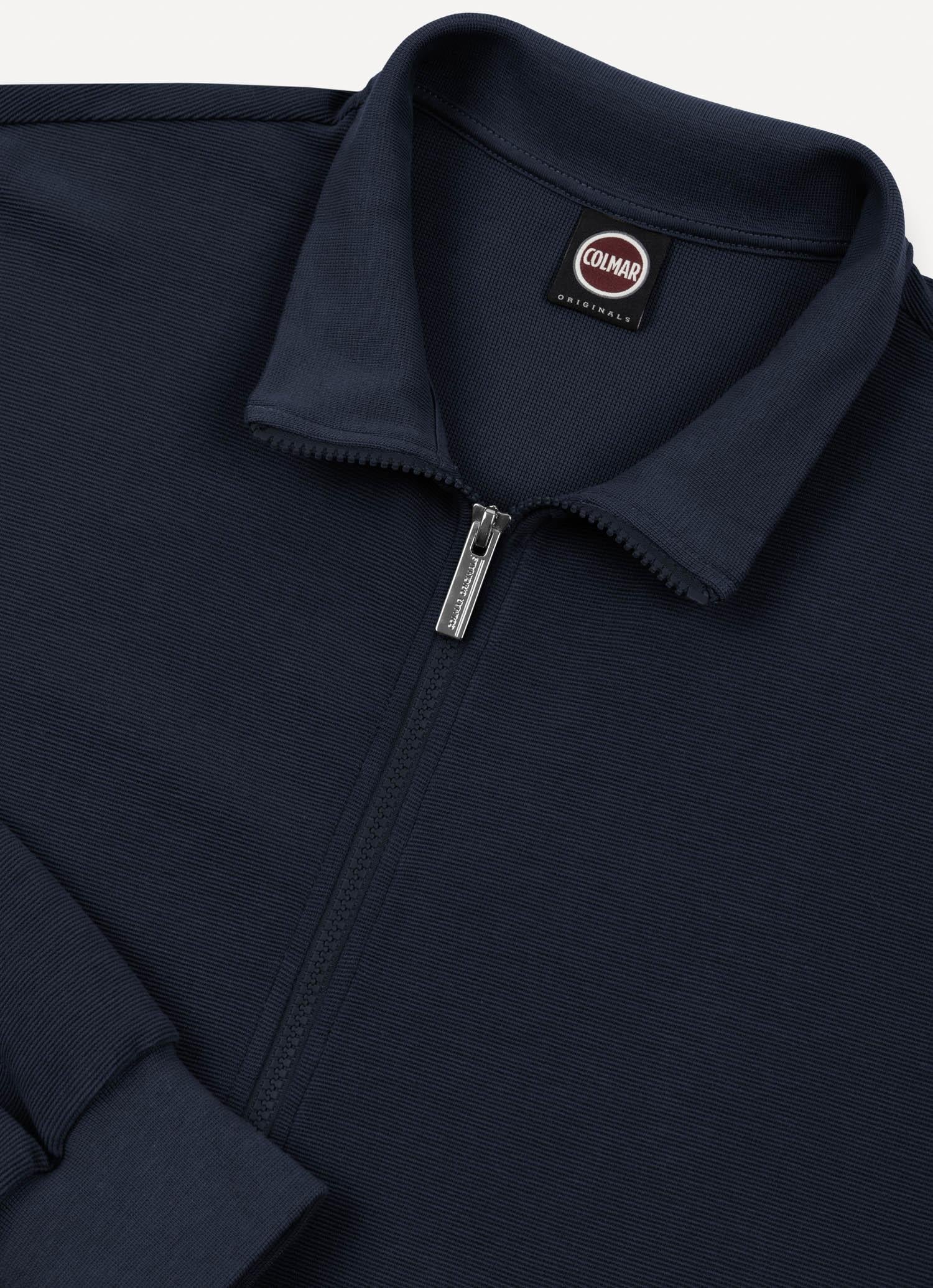 Textured Cotton Blend Full-Zip Sweater NAVY BLUE