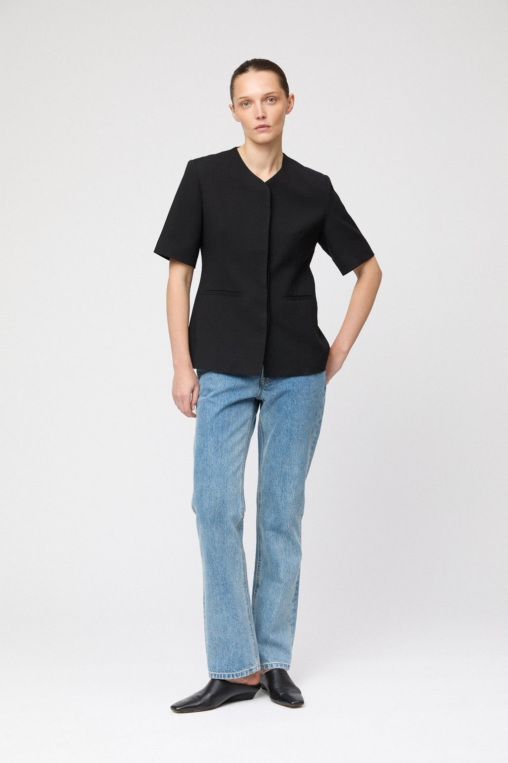Oxford Blazer Top Jet Black