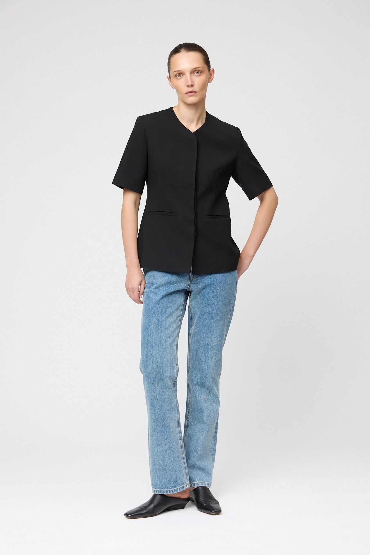 Oxford Blazer Top Jet Black