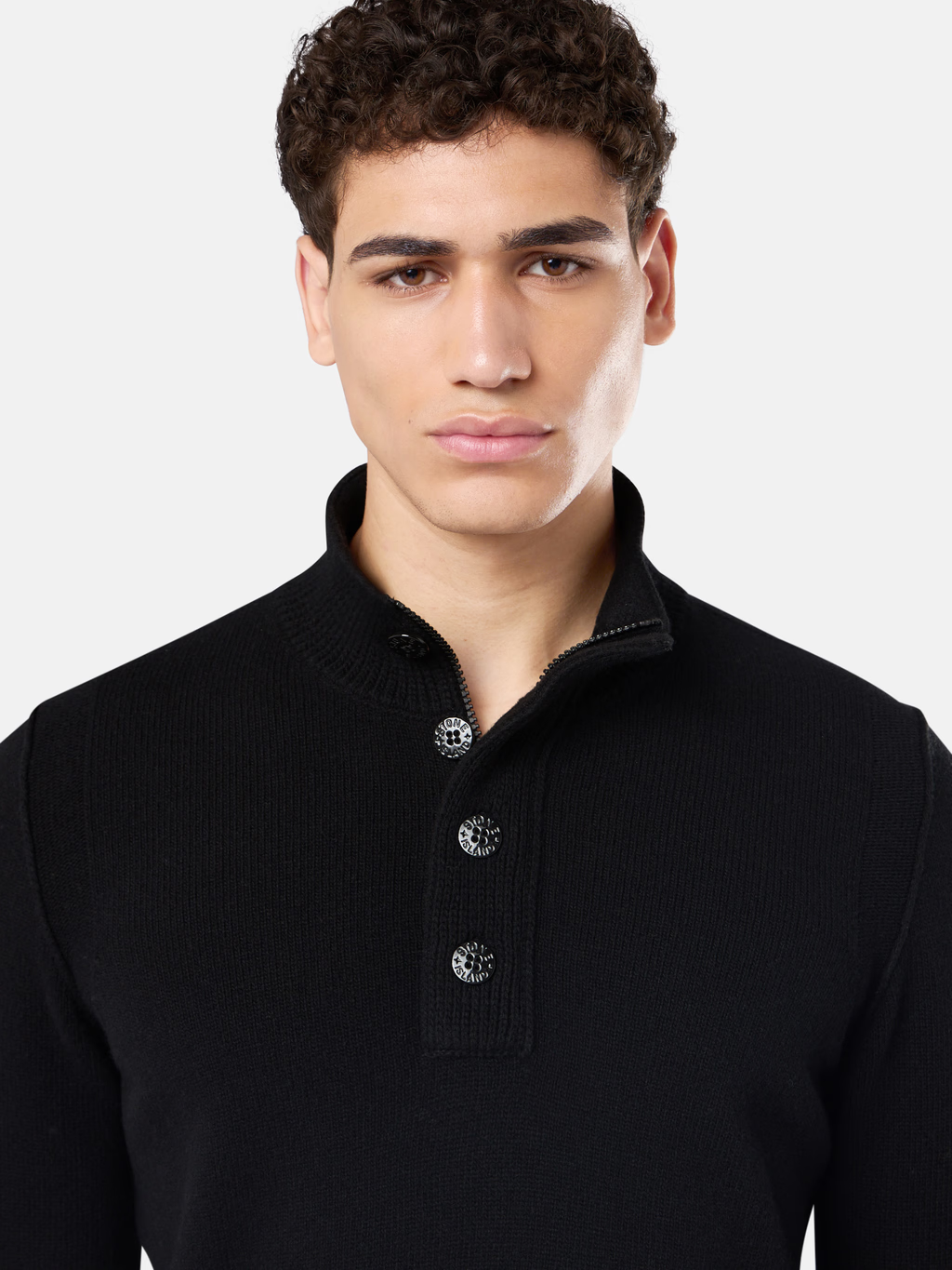 Knitted Wool Half-Zip Button Sweater Black