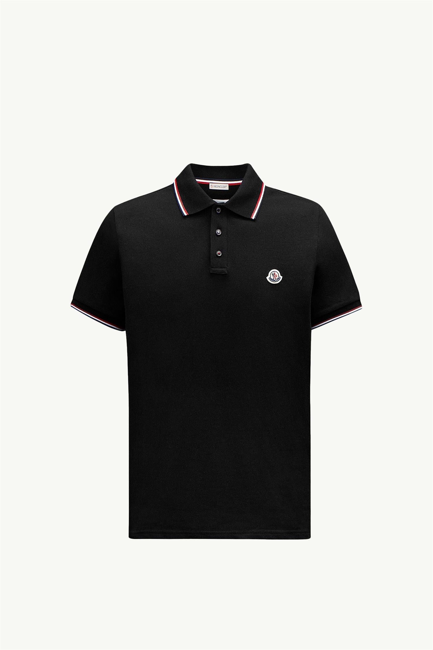 Tricolour Cotton Pique Polo Shirt BLACK