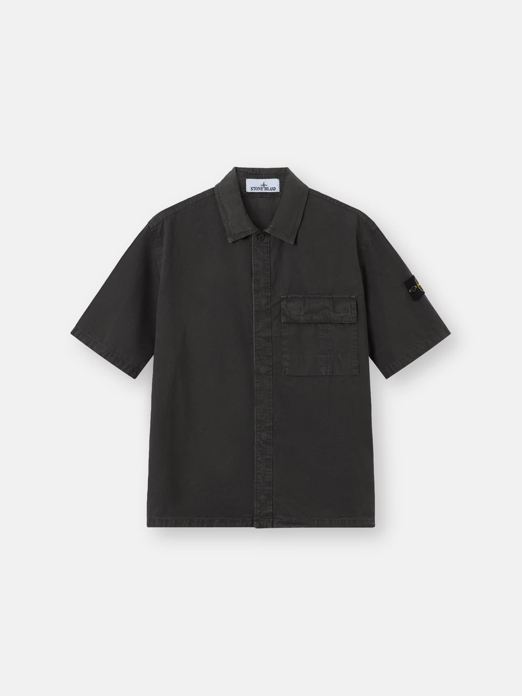 BRUSHED ORGANIC COTTON CANVAS SHORT SLEEVE SHIRT CHARCOAL