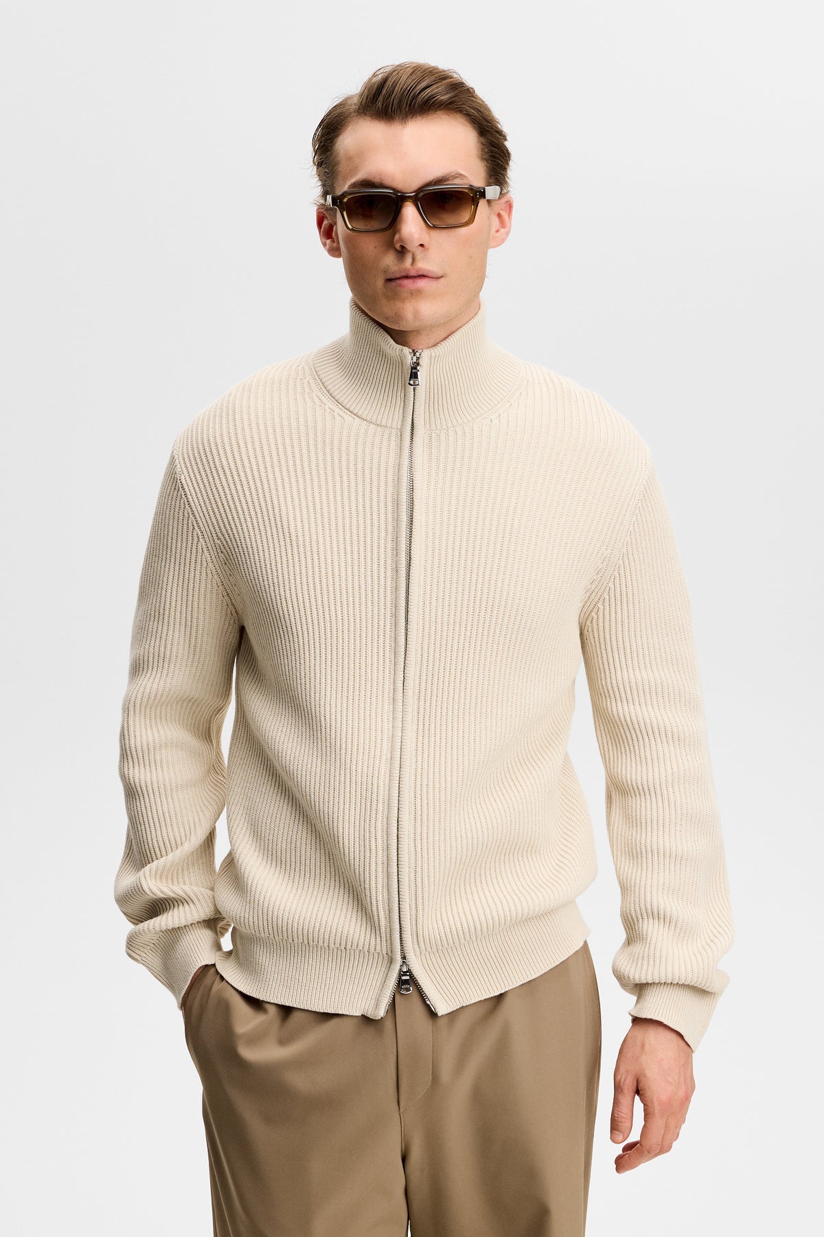 Alexis RIBBED COTTON Full Zip SWEATER MOONBEAM