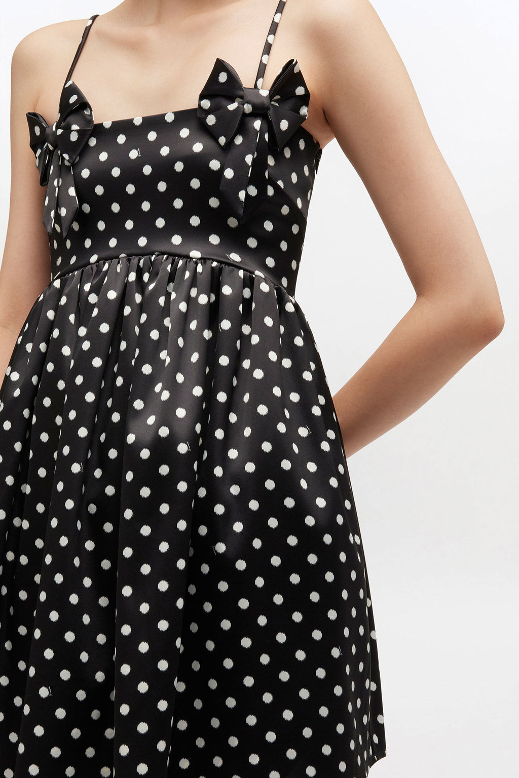 Printed Double Satin Mini Strap Dress Black