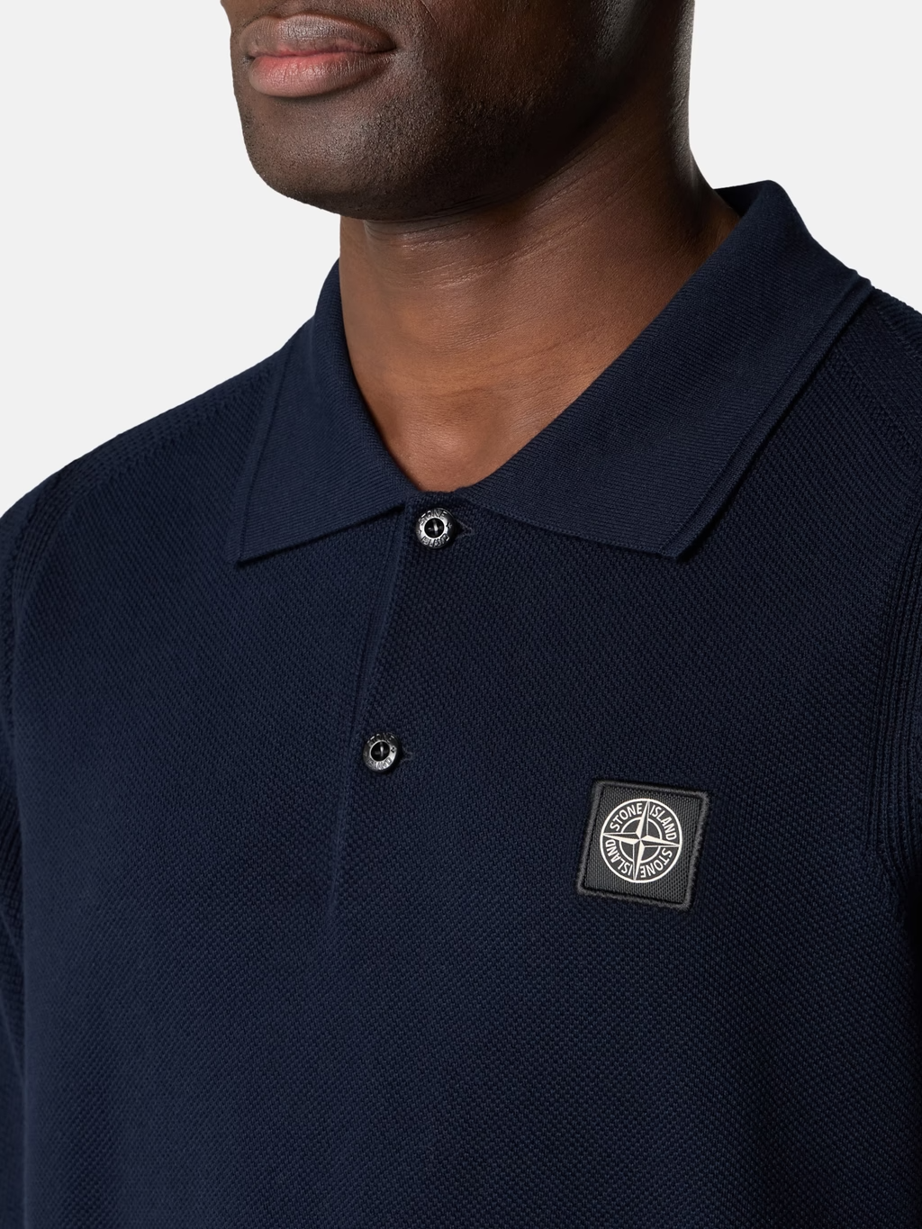 MICRO STITCH COTTON POLO T-SHIRT NAVY BLUE