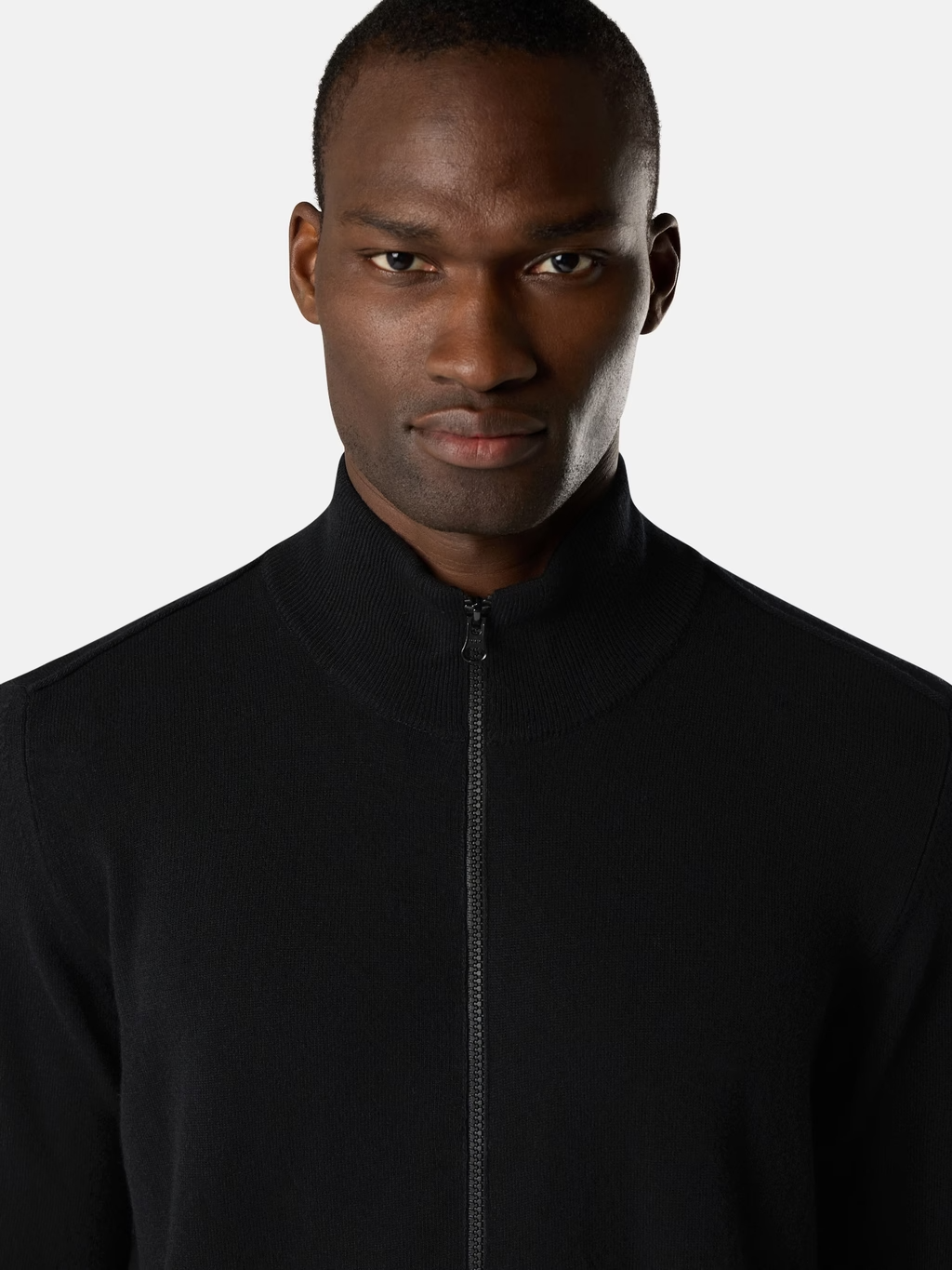 KNITTED GEELONG WOOL FULL-ZIP SWEATER BLACK