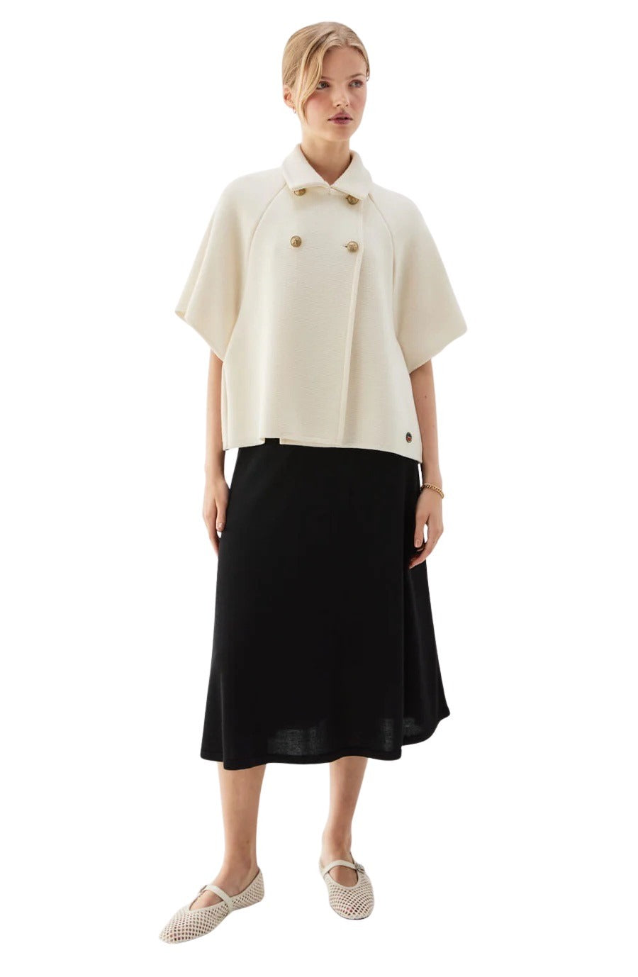 GERTRUDE SHORT WOOL CAPE Ecru