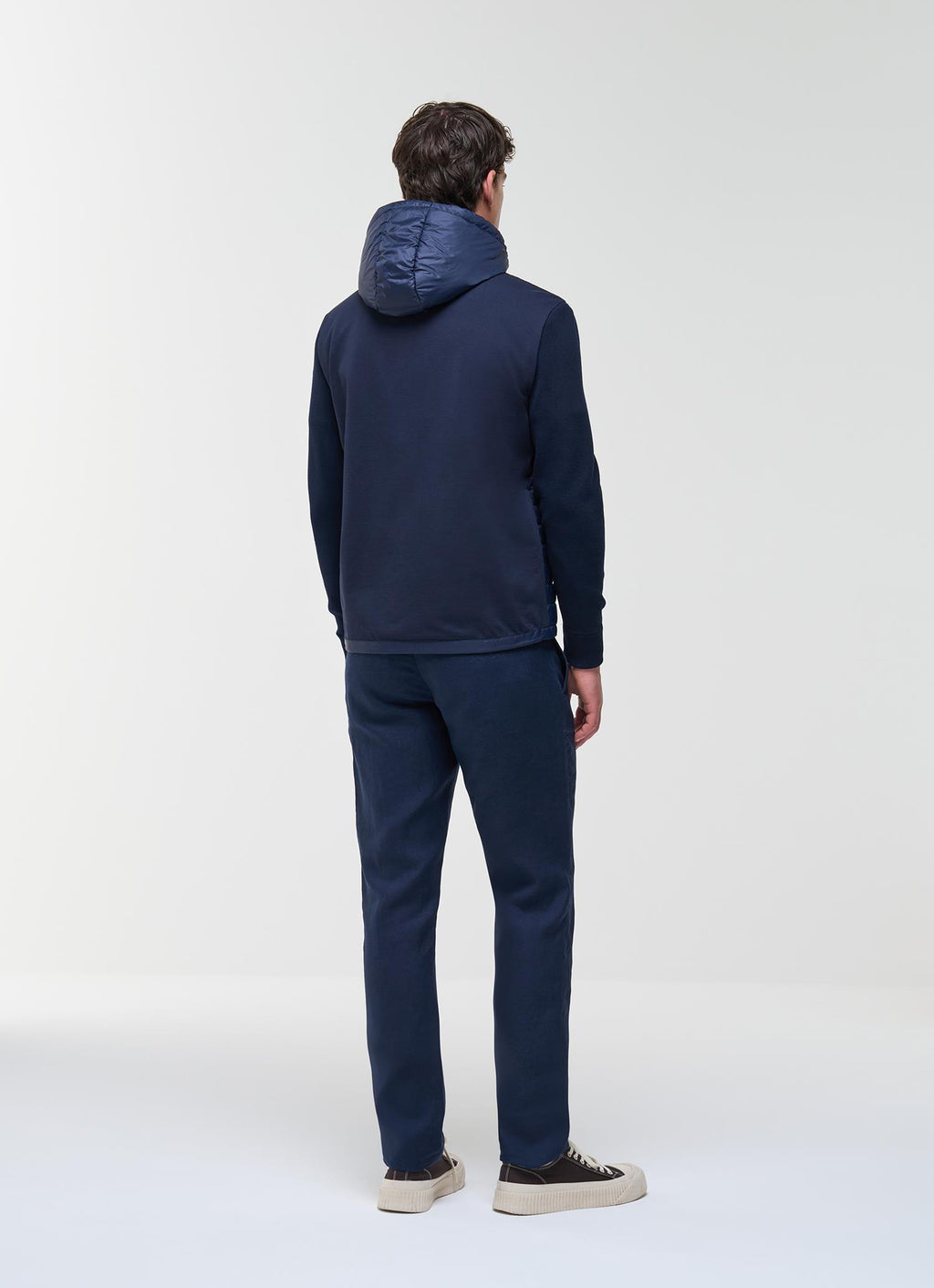 Hooded HYBRID KNITTED-PADDED JACKET NAVY BLUE