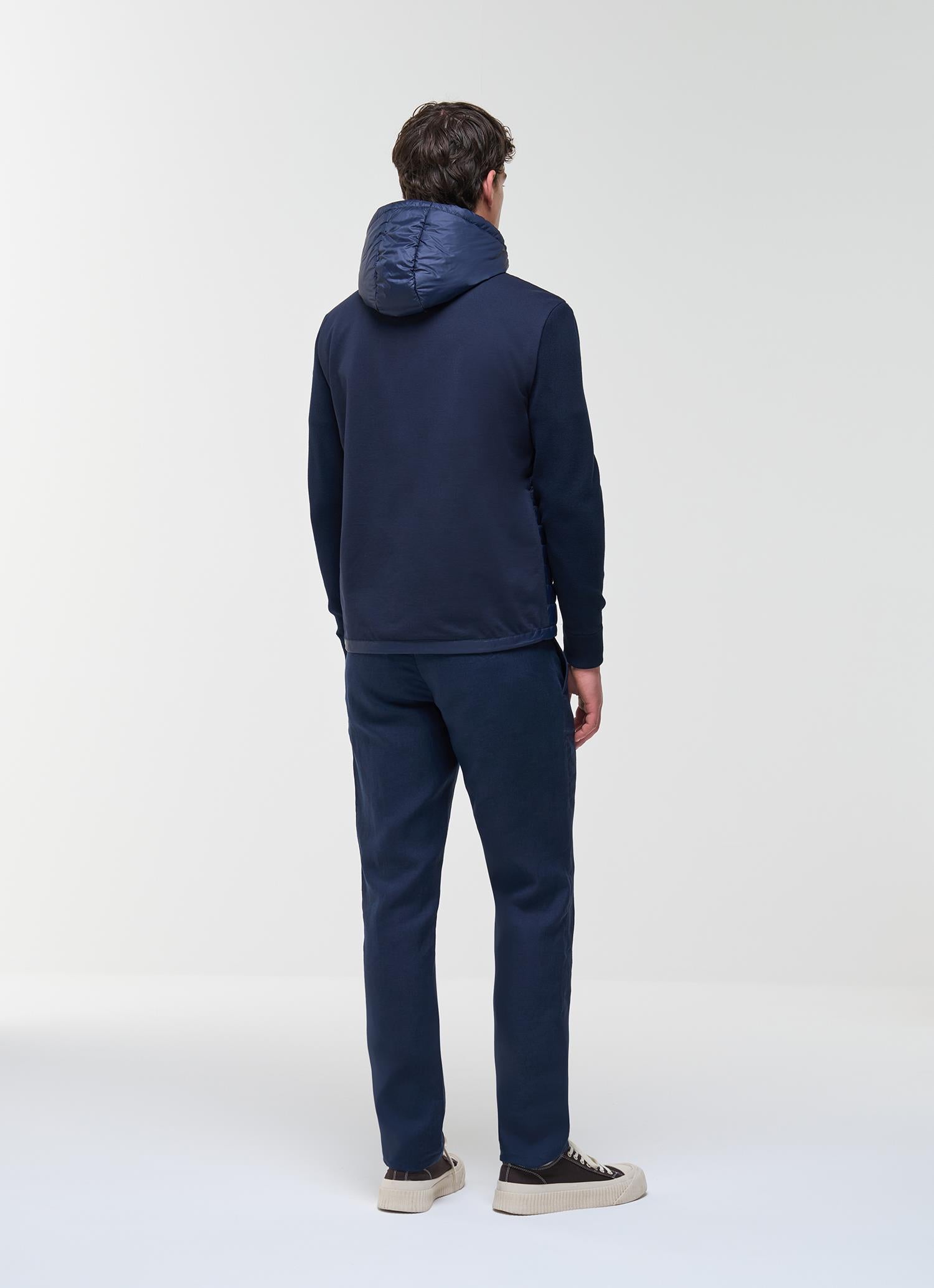 Hooded HYBRID KNITTED-PADDED JACKET NAVY BLUE