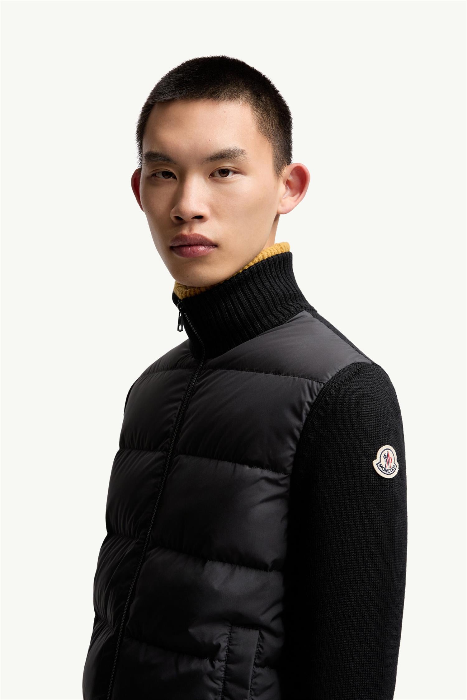 Padded Wool Zip-Up Cardigan BLACK