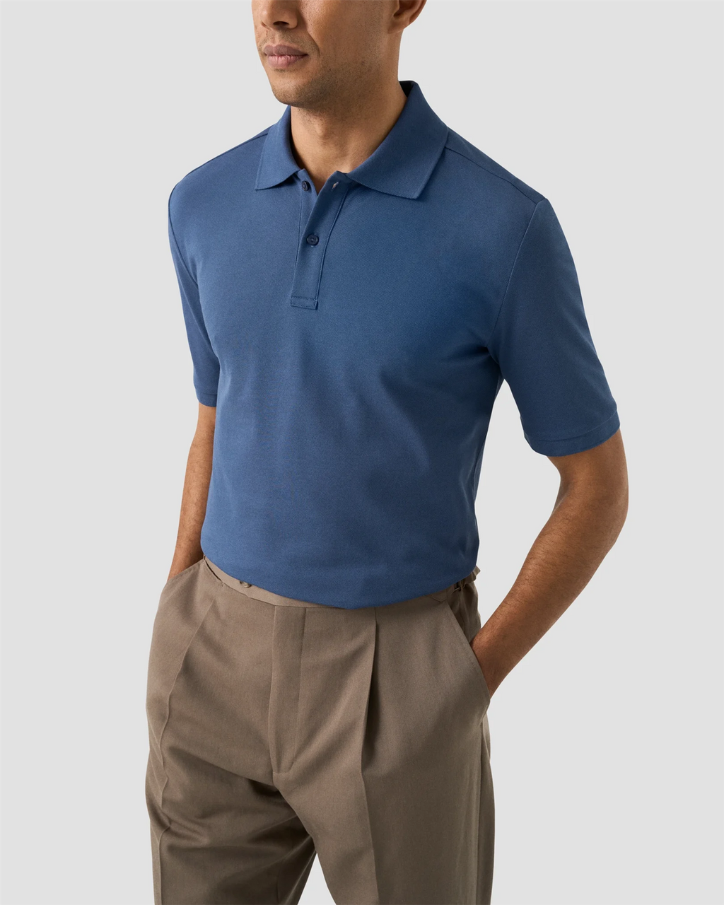 Pima Cotton Pique Polo T-Shirt Mid Blue