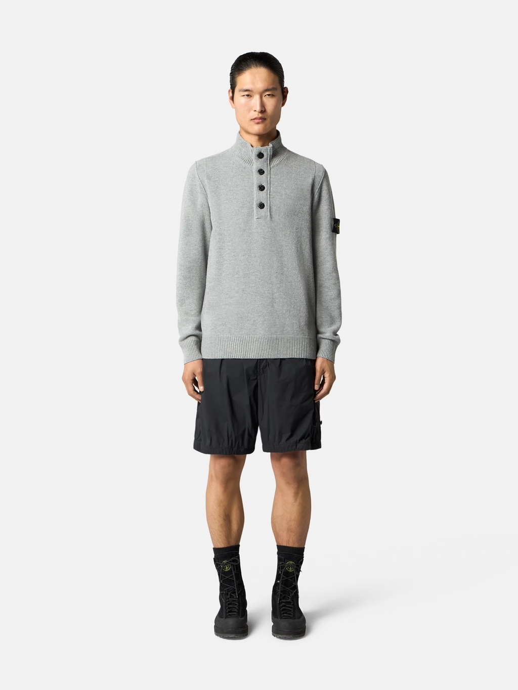 Knitted Wool Half-Zip Button Sweater Grey Melange