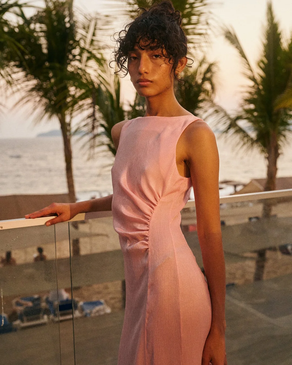 Shiny Sleeveless Dress Dusty Pink