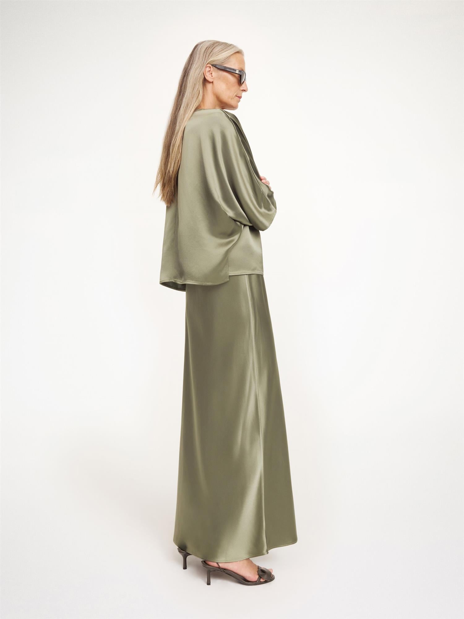 LUCIA Satin Blouse DEEP LICHEN GREEN