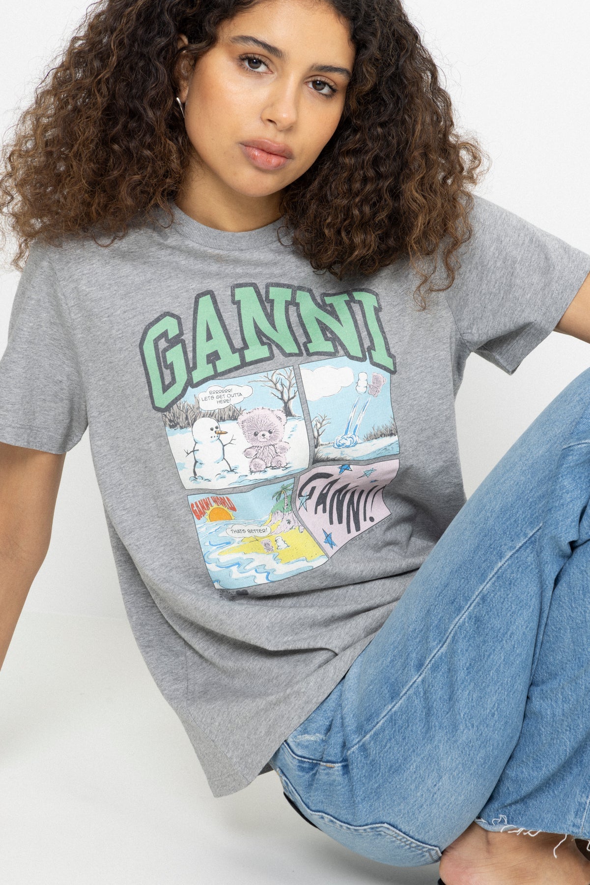 Bear Comic Teddy Print T-shirt Paloma Grey