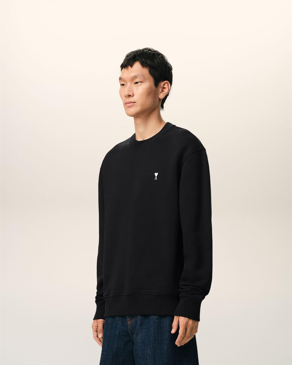 LOOPBACK COTTON AMI DE COEUR SWEATSHIRT BLACK/WHITE