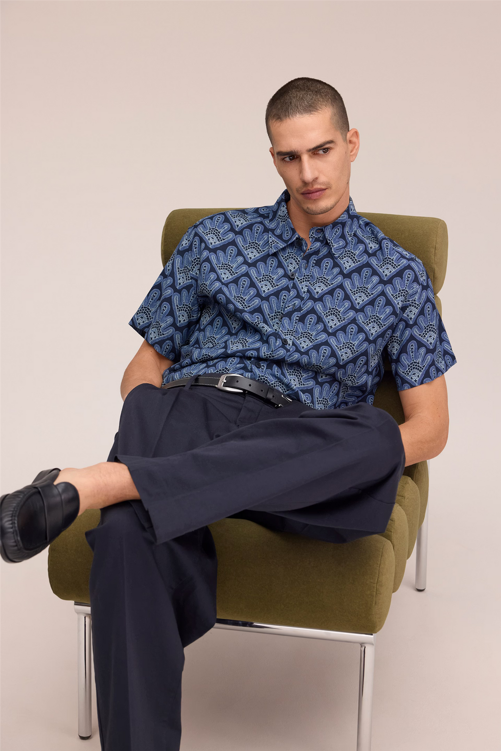 Deon All-Over Print Short Sleeve Shirt Navy Blue