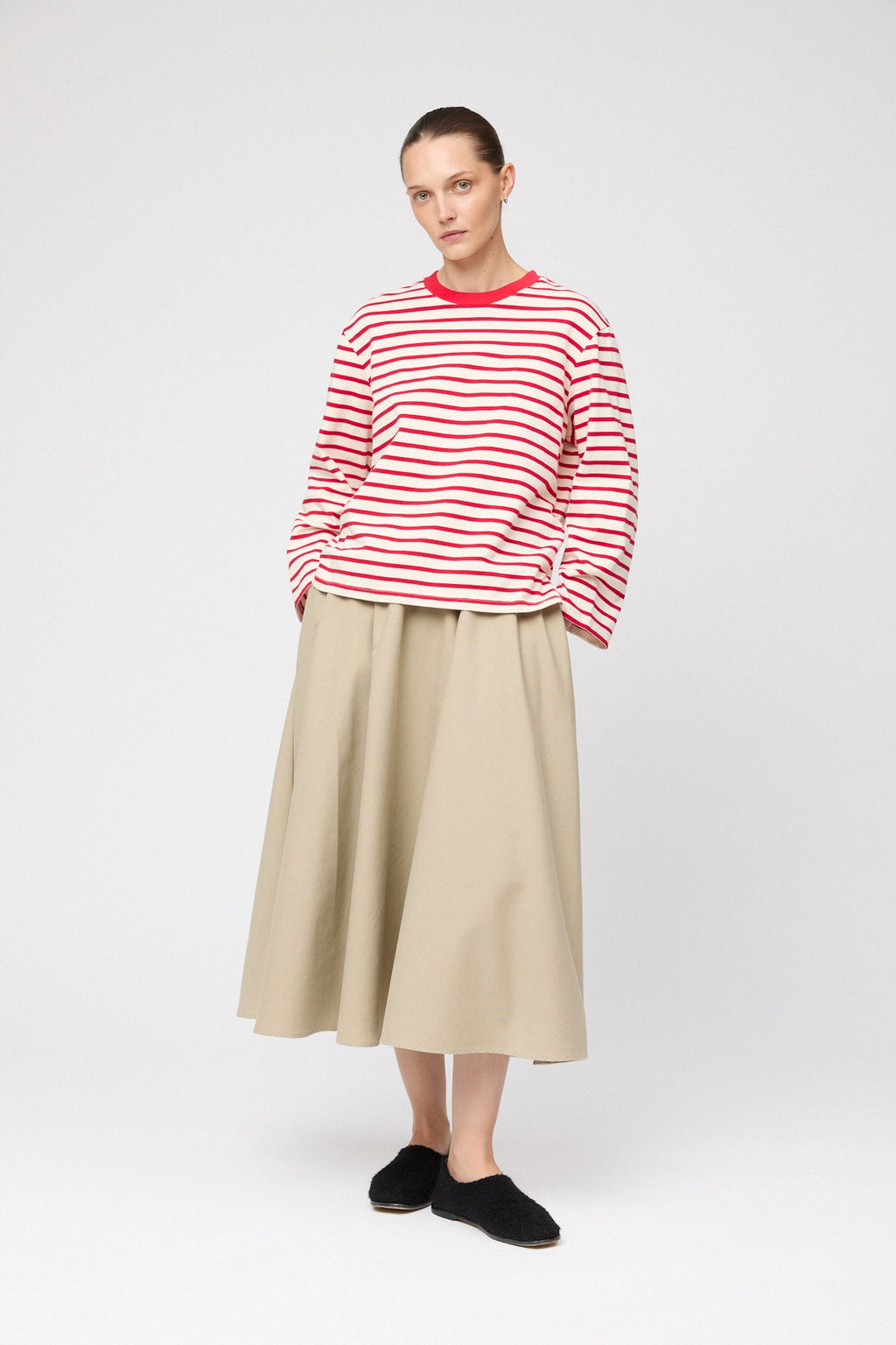 Breton Cotton Long Sleeve Cream Red Stripe