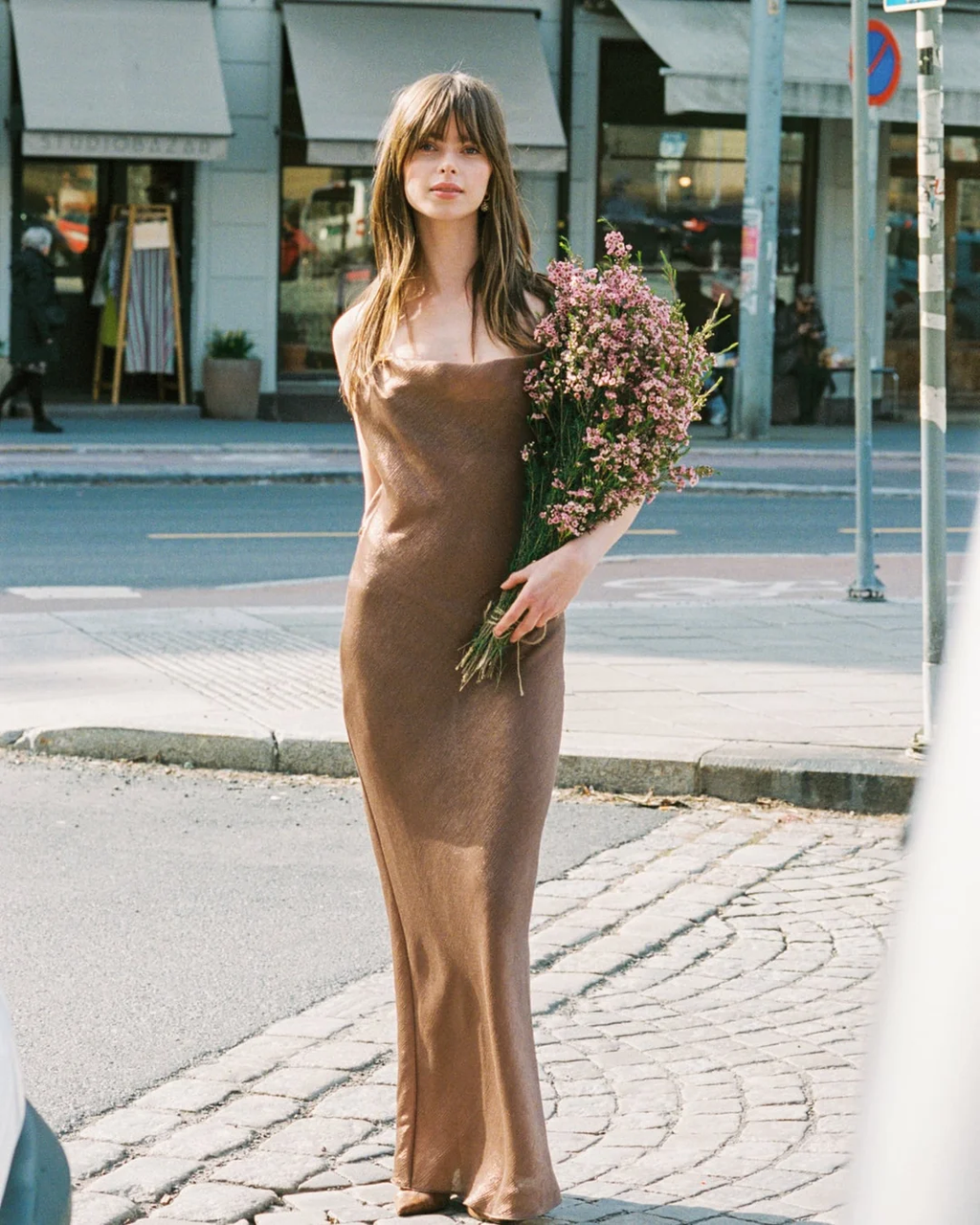 Shiny Slip Dress Brown