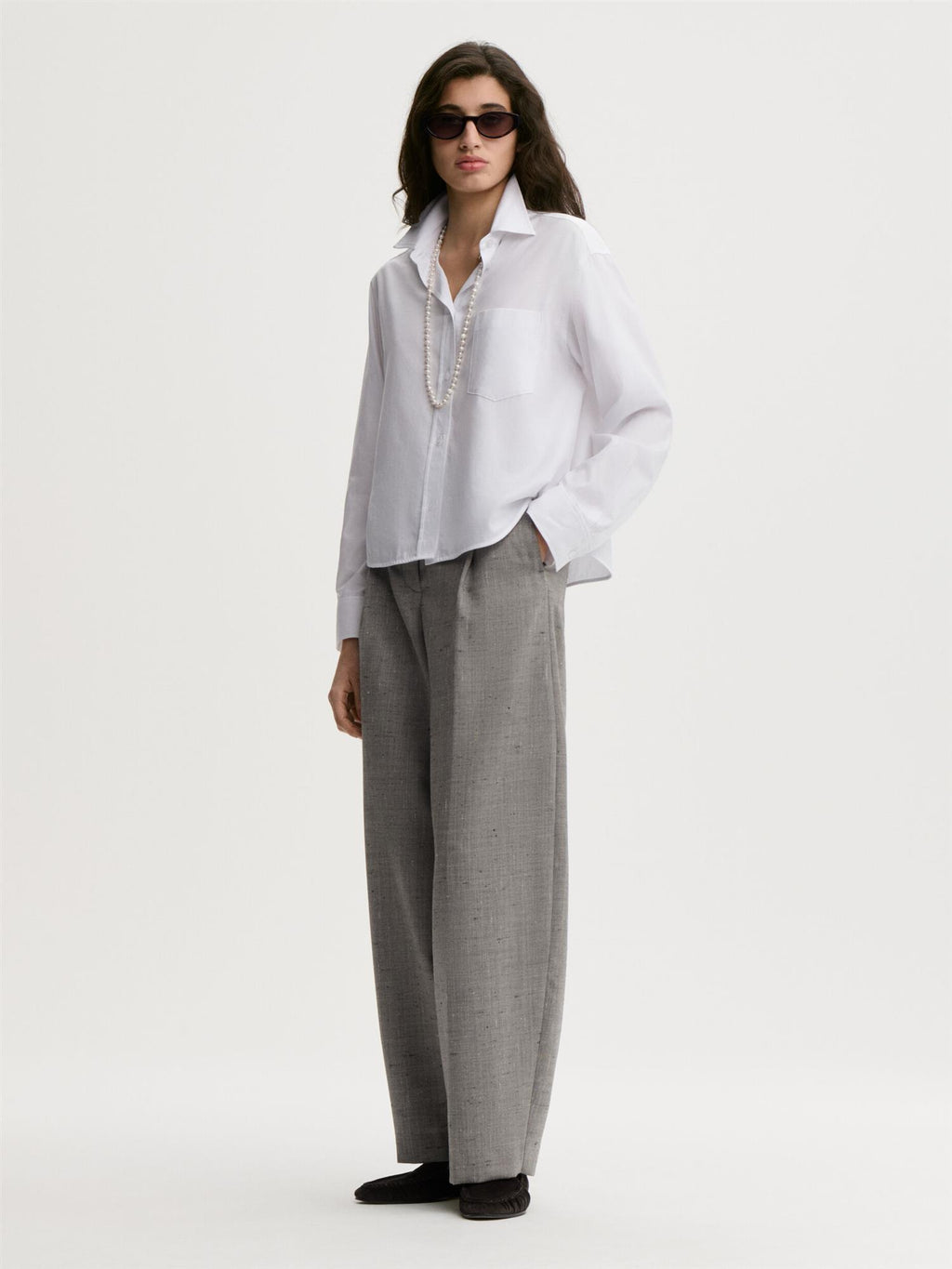 Audrey Cropped shirt White Herringbone