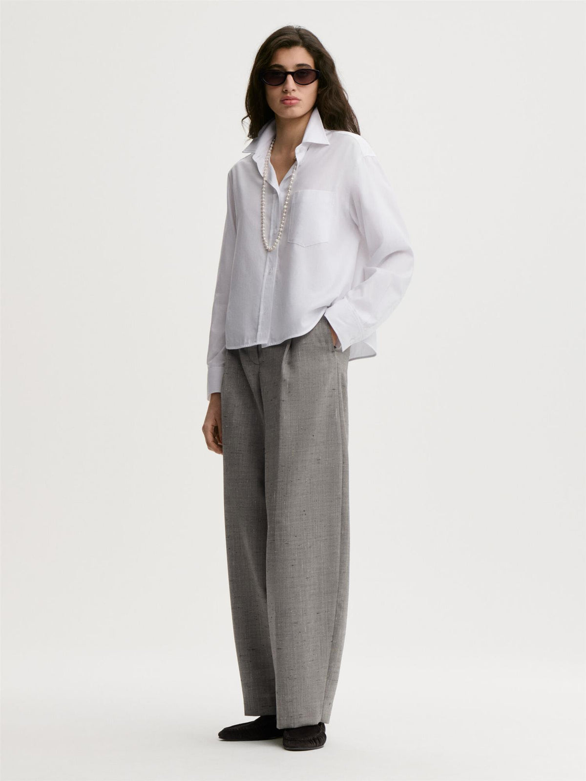 Audrey Cropped shirt White Herringbone