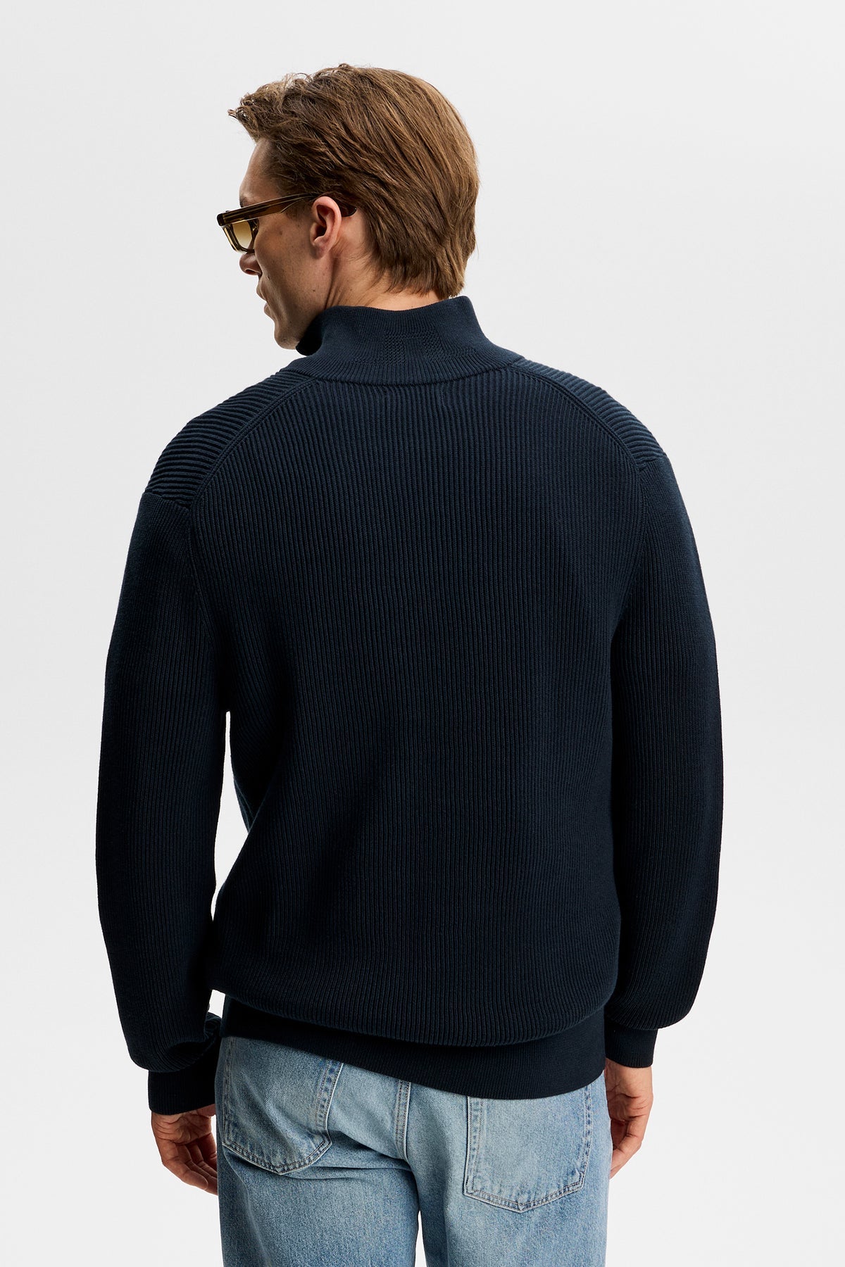 Alex RIBBED COTTON Half Zip Sweater JL Navy