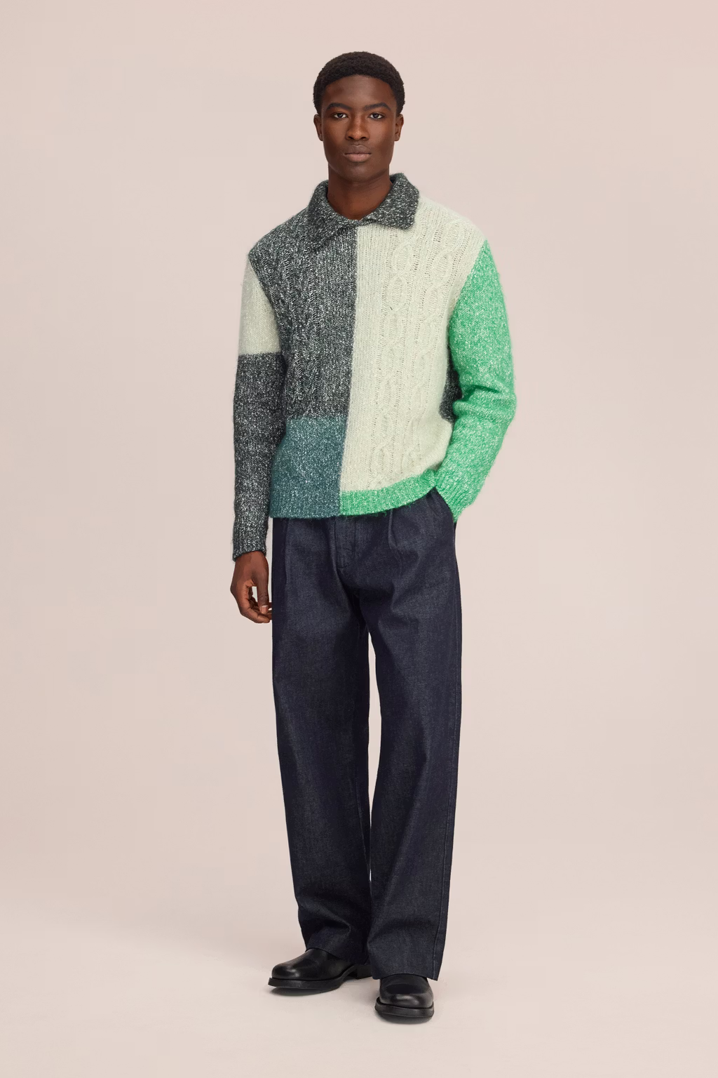 Erling 60067 Cable Sweater Green Check