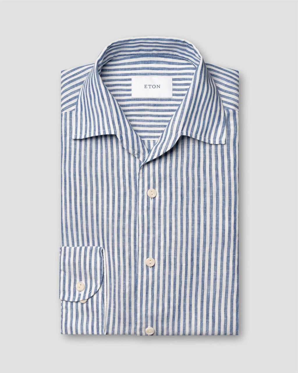Casual Fit Striped Linen Shirt Dark Blue