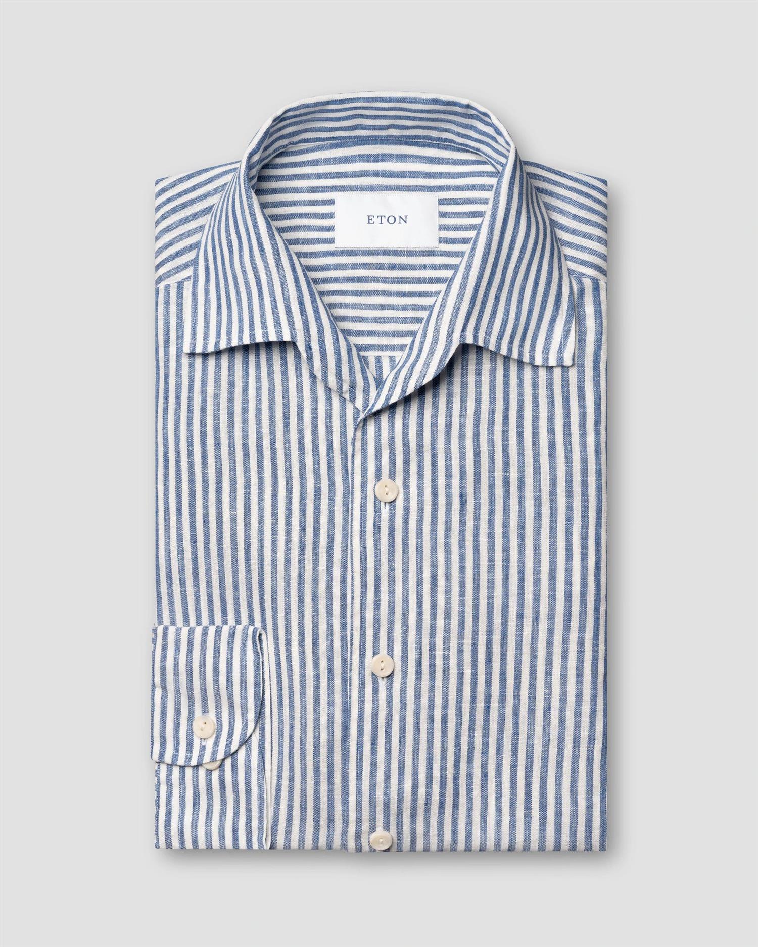 Casual Fit Striped Linen Shirt Dark Blue
