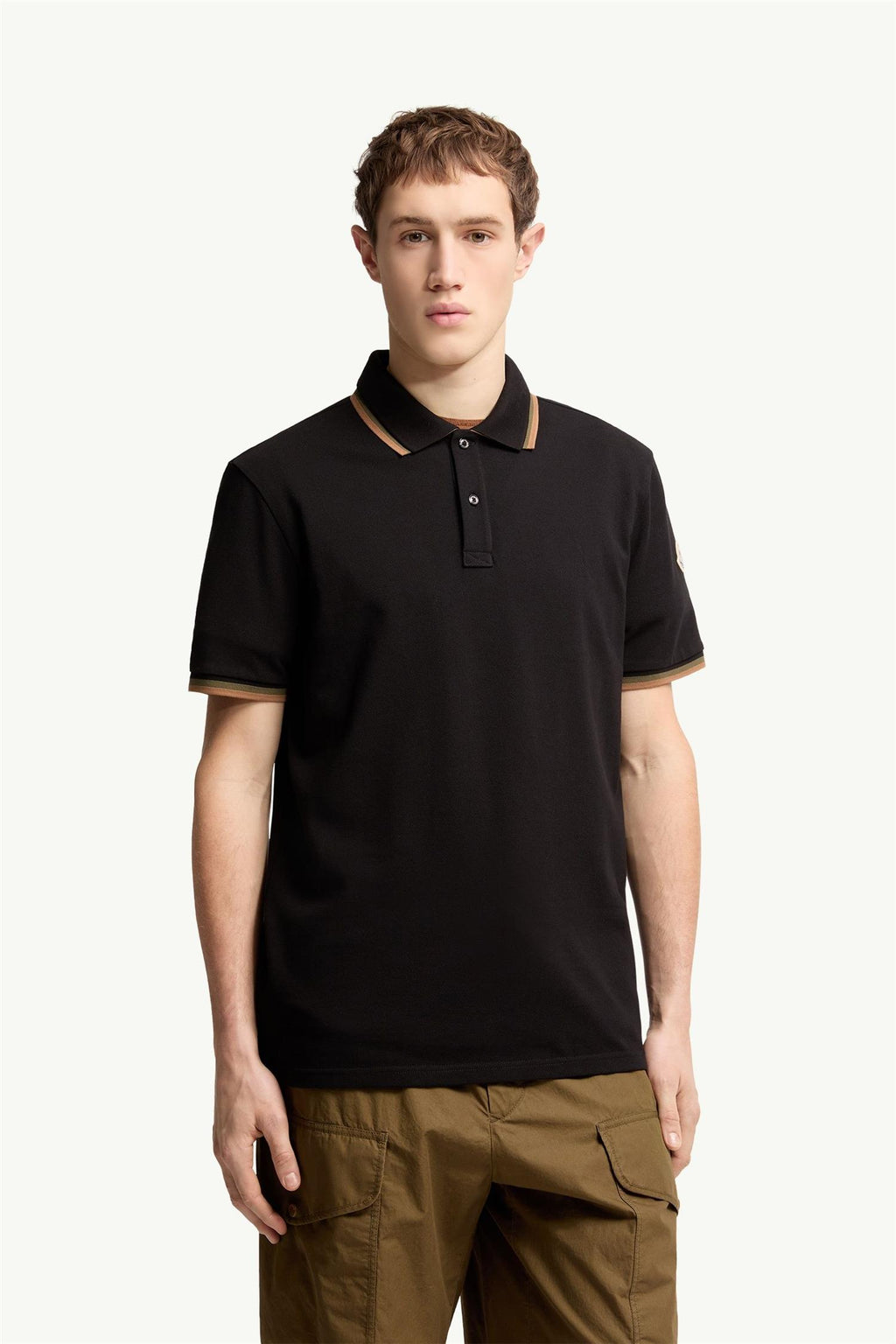 Double Collar Cotton Piquet Polo Shirt BLACK