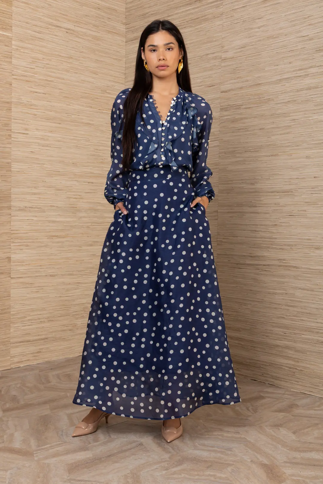 ARIADNE Silk/Linen Long Skirt Navy