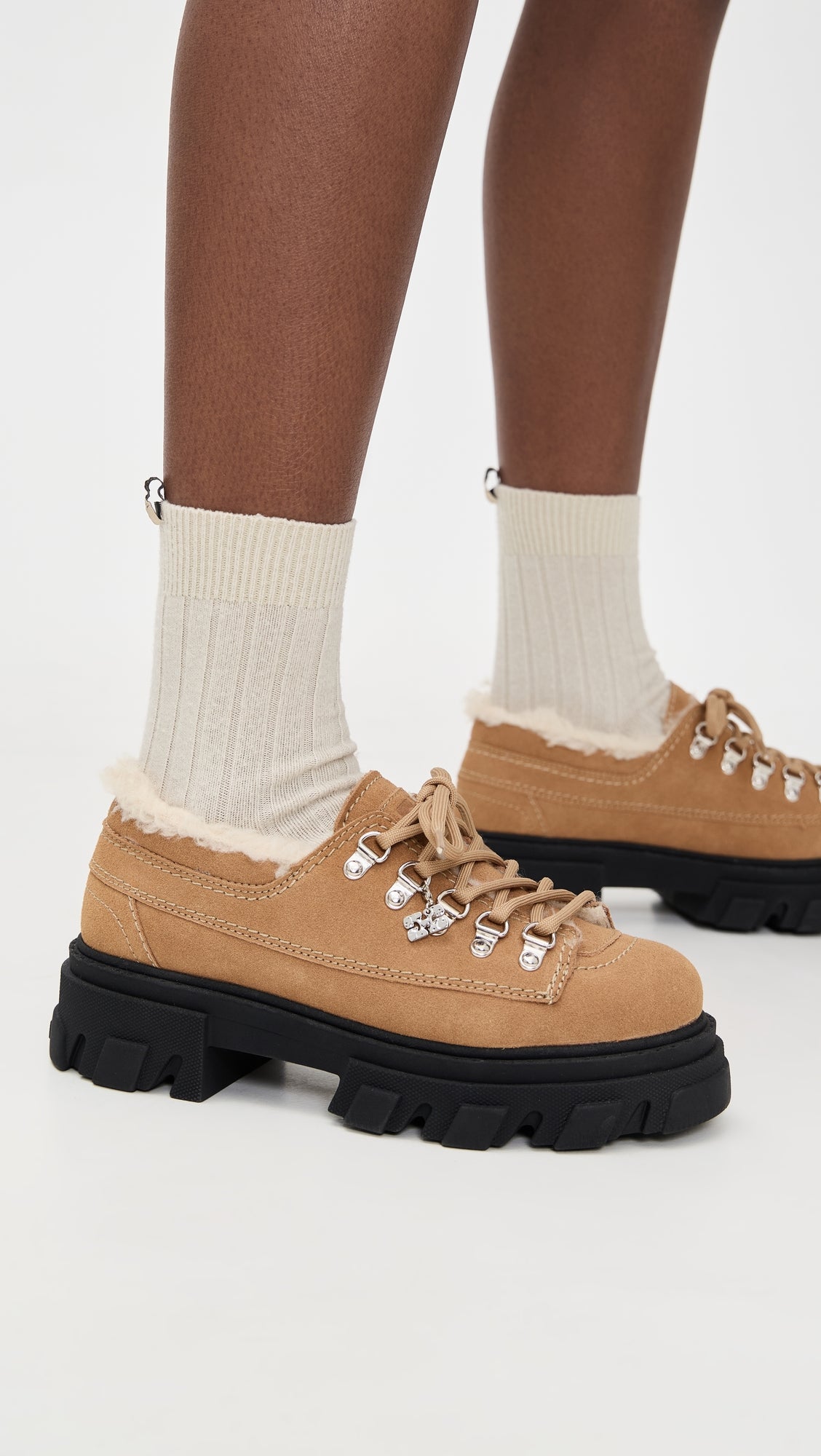 Cleated Suede Derbie Shoes Cognac