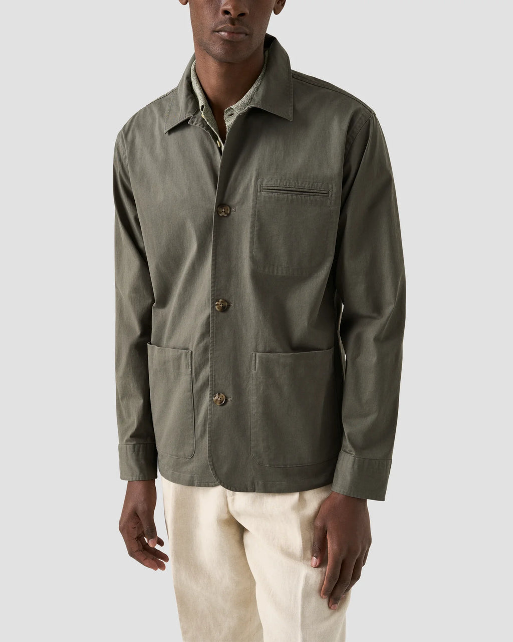 Light Cotton Twill Chore Jacket Mid Green