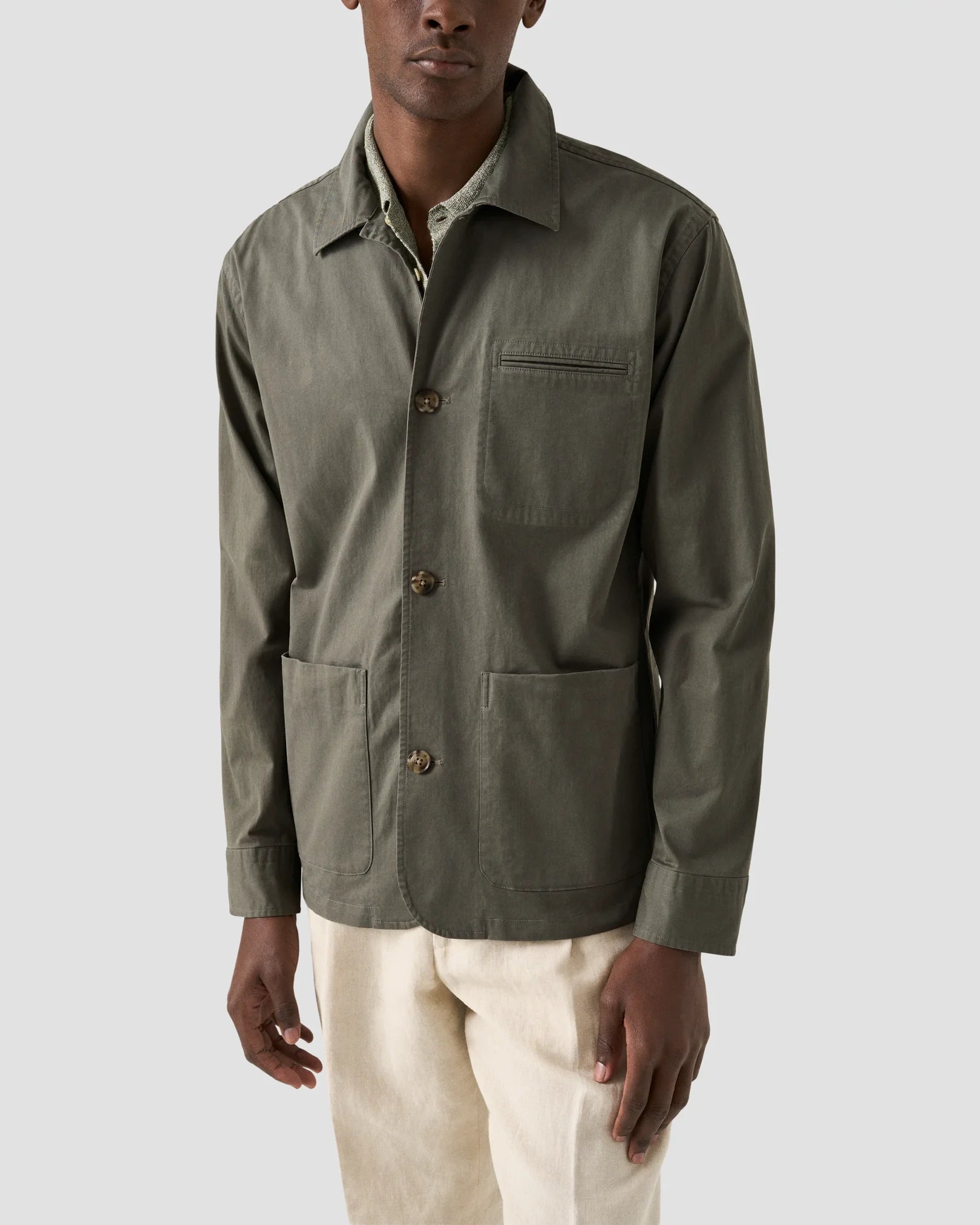 Light Cotton Twill Chore Jacket Mid Green