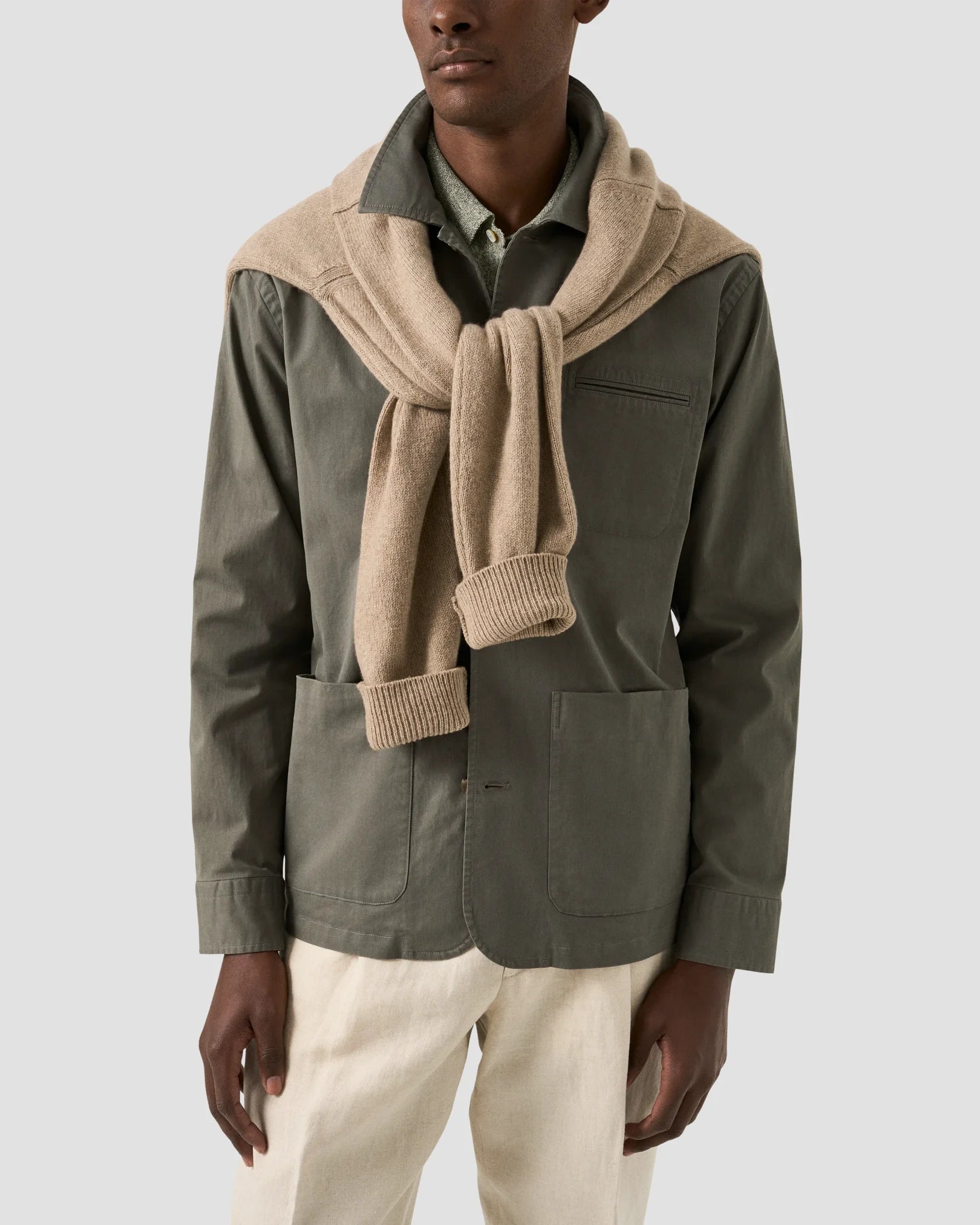 Light Cotton Twill Chore Jacket Mid Green