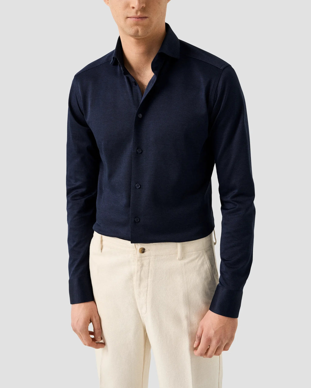 Slim Fit Filo di Scozia Knit Shirt Navy Blue