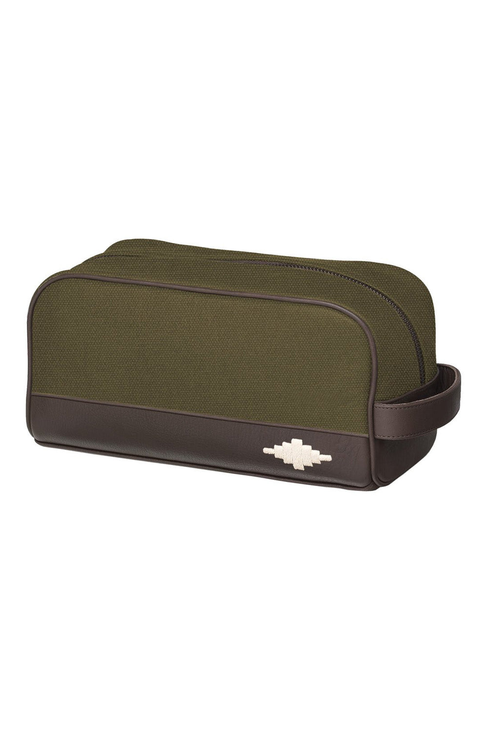 hombre washbag - brown leather/forest canvas