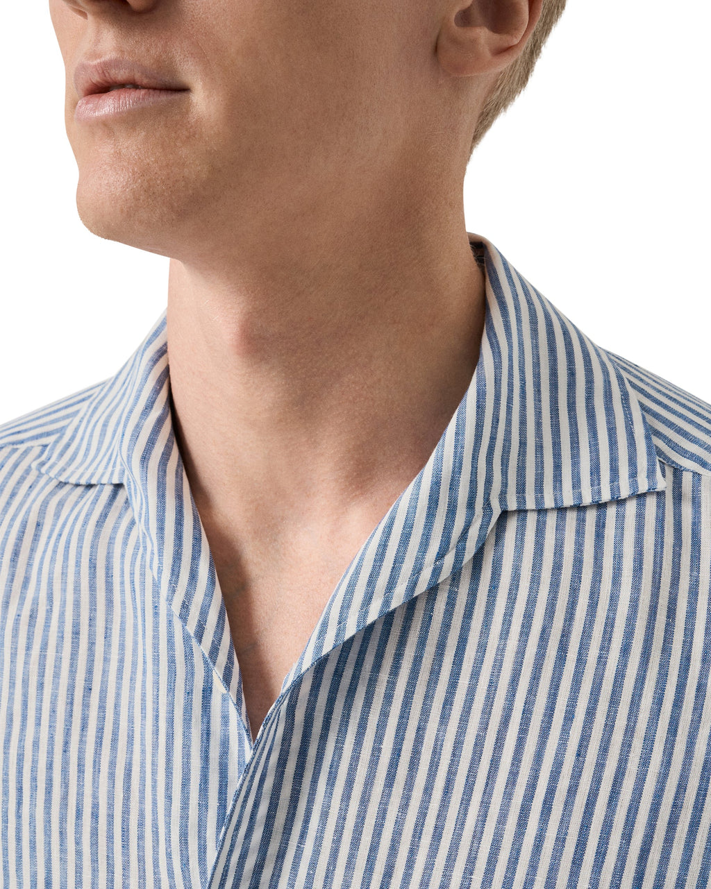 Casual Fit Striped Linen Shirt Dark Blue